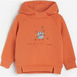 Ciepła bluza z kapturem i nadrukiem -. Bluzy męskie Reserved, z nadrukiem, z kapturem, bez rękawów, z kapturem. Za 49,99 zł.