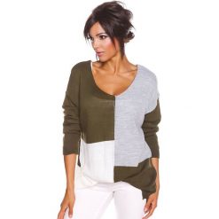 Sweter "Molly" w kolorze oliwkowo-biało-szarym. Szare bez kategorii marki 100% Maille, s, z okrągłym kołnierzem. W wyprzedaży za 108,95 zł.