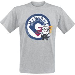 Minions Logo T-Shirt odcienie jasnoszarego. Szare t-shirty męskie marki Minions, l, z nadrukiem, z okrągłym kołnierzem. Za 32,90 zł.