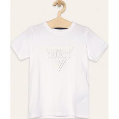 Guess Jeans - T-shirt dziecięcy 118-175 cm. Białe t-shirty chłopięce Guess Jeans, z nadrukiem, z bawełny, bez rękawów. Za 89,90 zł.