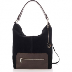 Skórzany shopper bag w kolorze czarnym - 40 x 36 x 16 cm. Czarne shopper bag damskie Black Bags, w paski, ze skóry, na ramię. W wyprzedaży za 324,95 zł.