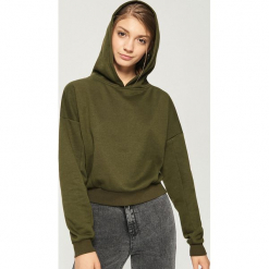 Krótka bluza z kapturem - Khaki. Brązowe bluzy z kapturem damskie marki Sinsay, l, z krótkim rękawem, krótkie. Za 49,99 zł.
