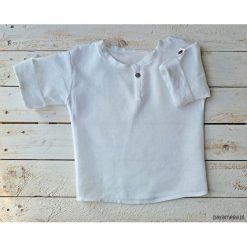 Bluzka chłopięca biała len. Białe t-shirty chłopięce Pakamera, bez wzorów, z bawełny, bez rękawów. Za 109,00 zł.