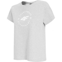 T-shirt damski TSD403-chłodny jasny szary melanż. Szare t-shirty damskie 4f, bez wzorów, z elastanu, bez kołnierzyka. Za 49,99 zł.