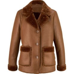 Kurtka ze sztucznego futerka bonprix orzechowy. Pomarańczowe kurtki damskie bonprix, bez wzorów, bez kaptura. Za 124,99 zł.