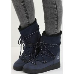 Granatowe Śniegowce Moonlight Dance. Niebieskie buty sportowe damskie Born2be, na zimę, z nubiku, sportowe, bez zapięcia. Za 89,99 zł.