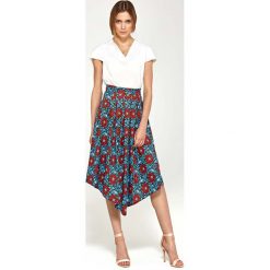 Kwiatowa Asymetryczna Rozkloszowana Spódnica z Plisami. Czerwone spódniczki damskie Molly.pl, na co dzień, s, bez wzorów, eleganckie, długie, midi, asymetryczne. Za 109,90 zł.
