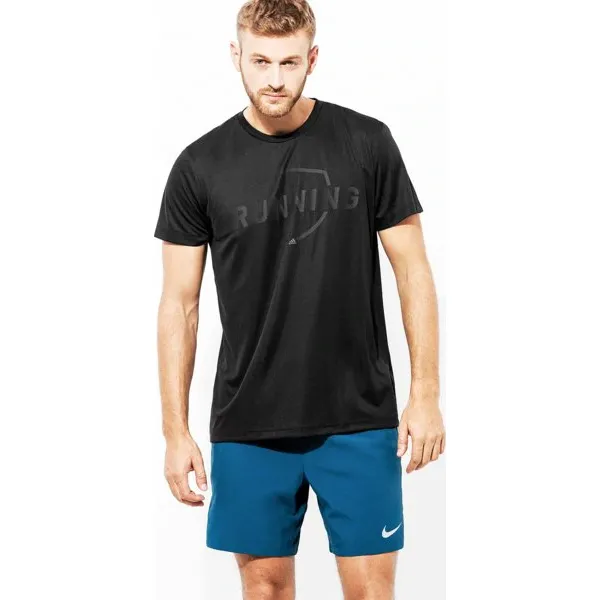 Adidas Koszulka Ss Running Mens , czarny, rozmiar L. Czarne koszulki męskie Adidas, l, bez wzorów, z tkaniny, biznesowe, bez kołnierzyka, bez rękawów. W wyprzedaży za 79,99 zł.