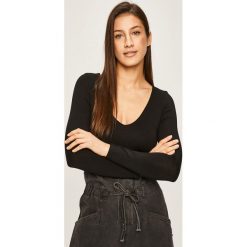 Answear - Bluzka. Czarne bluzki damskie ANSWEAR, s, bez wzorów, z elastanu, z okrągłym kołnierzem, z długim rękawem. W wyprzedaży za 49,90 zł.