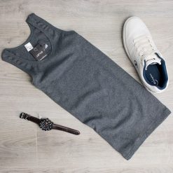 Koszulka męska tank top grafitowa Recea. Szare koszulki męskie Recea, xl, bez wzorów, z bawełny, sportowe, bez kołnierzyka. Za 14,99 zł.