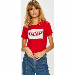 Levi's - Top. Brązowe topy damskie Levi's®, m, z nadrukiem, z bawełny, z okrągłym kołnierzem. Za 99,90 zł.