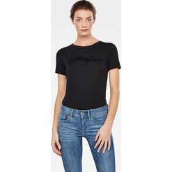 G-Star Raw - T-shirt. Czarne bluzki damskie G-Star RAW, s, z nadrukiem, z bawełny, z okrągłym kołnierzem. W wyprzedaży za 99,90 zł.