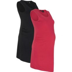 Sukienka shirtowa ciążowa (2 szt. w opak.) bonprix czarny + ciemnoczerwony. Czarne sukienki damskie bonprix, bez wzorów, bez kołnierzyka, moda ciążowa, bez rękawów, midi, dopasowane. Za 89,98 zł.