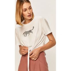 Answear - T-shirt. Białe bluzki damskie ANSWEAR, s, z nadrukiem, z bawełny, z okrągłym kołnierzem. Za 49,90 zł.