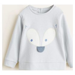 Mango Kids - Bluza dziecięca Tate 62-80 cm. Niebieskie bluzy dziewczęce Mango Kids, z nadrukiem, z bawełny, z okrągłym kołnierzem, bez kaptura. W wyprzedaży za 35,90 zł.