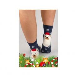Skarpetki z misiem polarnym na palcach i pięcie. Brązowe skarpetki damskie marki Candysox.pl. Za 30,00 zł.