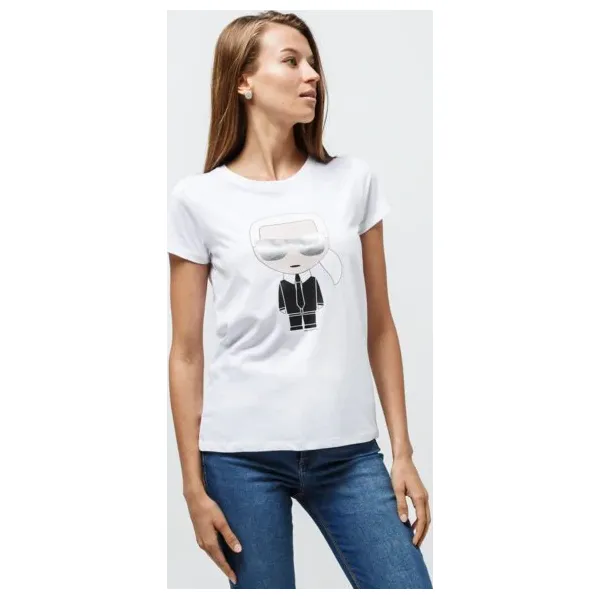 Karl Lagerfeld Koszulka Ikonic Karl , biały, rozmiar L. Białe koszulki damskie KARL LAGERFELD, s, z aplikacjami, z bawełny, z okrągłym kołnierzem, z krótkim rękawem. Za 349,99 zł.