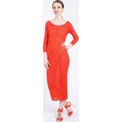 SUKIENKA ELISABETTA FRANCHI. Pomarańczowe sukienki damskie Elisabetta Franchi, na imprezę, bez wzorów, z okrągłym kołnierzem, bez rękawów, długie, maxi, dopasowane. Za 329,70 zł.