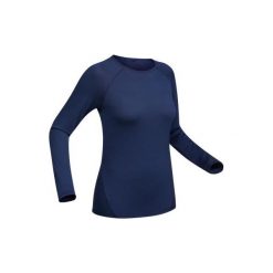 Koszulka trekkingowa z długim rękawem | TREK 500 merino damska. Niebieskie koszulki damskie FORCLAZ, xs, bez wzorów, z wełny, bez kołnierzyka. Za 149,99 zł.