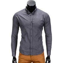 KOSZULA MĘSKA ELEGANCKA Z DŁUGIM RĘKAWEM K219 - GRAFITOWA. Szare koszule męskie marki Ombre Clothing, s, z bawełny, eleganckie, z klasycznym kołnierzykiem, z długim rękawem. Za 49,00 zł.