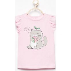 Bluzki, topy, tuniki: T-shirt z falbankami – Różowy