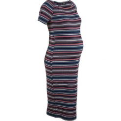 Sukienka ciążowa shirtowa bonprix w kolorowe paski. Szare sukienki damskie marki bonprix, do pracy, w paski, biznesowe, moda ciążowa. Za 59,99 zł.