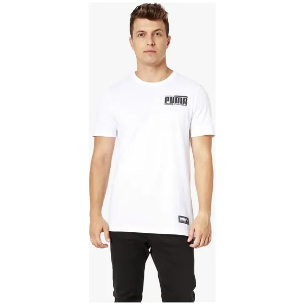 Puma Koszulka Ss Athletics Elevated , biały, rozmiar XL. Białe koszulki męskie Puma, xl, bez wzorów, z materiału, bez kołnierzyka, bez rękawów. W wyprzedaży za 79,99 zł.