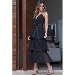 Sukienka GALIRA. Czarne sukienki dziewczęce IVET, w paski, z tkaniny, klasyczne, z długim rękawem, długie, maxi. W wyprzedaży za 89,00 zł.
