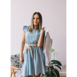 Sukienka Oksana jeans - UNI. Sukienki damskie Fanaberia.com, w paski, z jeansu, boho, bez kołnierzyka, z krótkim rękawem, krótkie, mini. Za 59,90 zł.