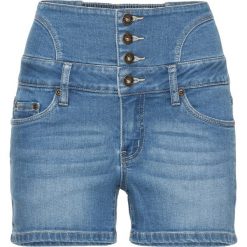 Szorty dżinsowe z wysoką talią bonprix niebieski bleached. Niebieskie szorty jeansowe damskie bonprix. Za 89,99 zł.
