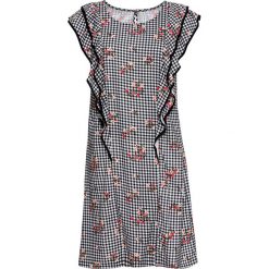 Sukienka w kwiaty bonprix czarno-biały w kratę. Czarne sukienki damskie bonprix, w kwiaty, bez kołnierzyka, bez rękawów. Za 69,99 zł.