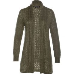 Sweter bez zapięcia bonprix ciemnooliwkowy. Zielone swetry damskie bonprix, bez wzorów, z dzianiny, bez rękawów, bez kaptura. Za 49,99 zł.