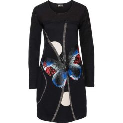 Sukienka dresowa bonprix czarno-kolorowy. Czarne sukienki damskie koronkowe marki bonprix, z nadrukiem. Za 59,99 zł.
