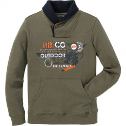 Bluza z szalowym kołnierzem SLIM FIT bonprix ciemnooliwkowy. Zielone bluzy męskie rozpinane marki bonprix, m, z nadrukiem. Za 89,99 zł.