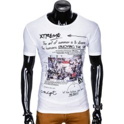 T-shirty męskie: T-SHIRT MĘSKI Z NADRUKIEM S997 - BIAŁY