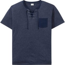 T-shirt ze sznurowaniem bonprix ciemnoniebieski melanż. Niebieskie koszulki męskie bonprix, s, bez wzorów, bez kołnierzyka. Za 49,99 zł.