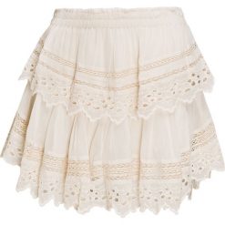 Spódnica LOVESHACKFANCY RUFFLE Beżowy|Biały. Brązowe spódniczki damskie marki LoveShackFancy, na lato, w koronkowe wzory, z wiskozy. Za 1210,00 zł.