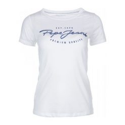 Pepe Jeans T-Shirt Damski Charleen M Biały. Białe t-shirty damskie Pepe Jeans, m, z jeansu, z kontrastowym kołnierzykiem. W wyprzedaży za 109,00 zł.