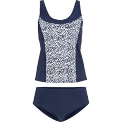 Tankini (2 części) bonprix ciemnoniebiesko-kremowy wzorzysty. Niebieskie stroje kąpielowe damskie bonprix, bez wzorów. Za 59,99 zł.