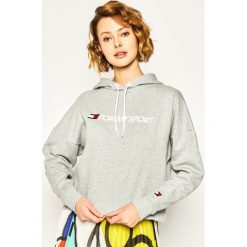 Bluza Tommy Sport Cropped Logo S10S100455. Niebieskie bluzy sportowe damskie Tommy Sport, s, bez wzorów, z bawełny, bez rękawów, bez kaptura. Za 359,00 zł.