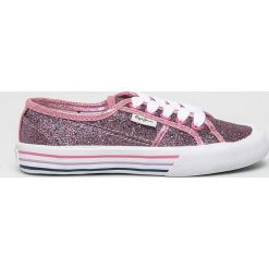Pepe Jeans - Tenisówki dziecięce Baker Glitter. Czerwone trampki dziewczęce Pepe Jeans, bez wzorów, z jeansu, na sznurówki. W wyprzedaży za 129,90 zł.