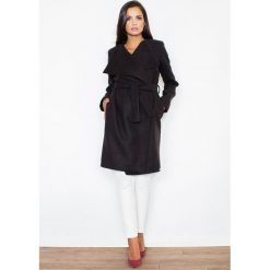 Czarny Elegancki Płaszcz Oversize Przewiązany Paskiem. Czarne kurtki damskie FIGL, s, bez wzorów, z poliesteru, eleganckie. Za 239,90 zł.