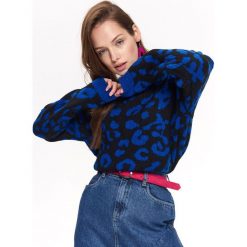 Sweter damski, w panterkę. Niebieskie swetry damskie TROLL, na lato, bez wzorów, eleganckie, z krótkim rękawem, krótkie, bez kaptura. Za 99,99 zł.