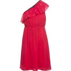 Sukienka na jedno ramię bonprix pomarańczowo-czerwony. Czerwone sukienki damskie marki bonprix, bez wzorów, eleganckie, bez kołnierzyka, bez rękawów. Za 99,99 zł.