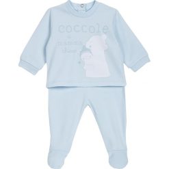 2-częściowy zestaw w kolorze błękitnym. Niebieskie bluzy niemowlęce marki Chicco, z nadrukiem, z bawełny. W wyprzedaży za 49,95 zł.
