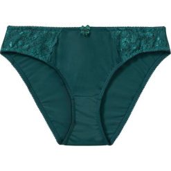Figi bonprix głęboki zielony. Zielone majtki damskie bonprix, w koronkowe wzory, z koronki. Za 29,99 zł.