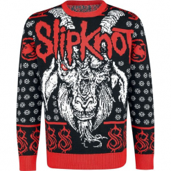 Slipknot Holiday Sweater 2018 Sweter z dzianiny czarny/czerwony/biały. Czerwone swetry klasyczne męskie marki Slipknot, s, z dzianiny, wizytowe, z okrągłym kołnierzem. Za 121,90 zł.