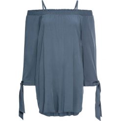 Bluzka z dekoltem carmen bonprix szaro-niebieski. Niebieskie koszulki damskie bonprix, bez wzorów, bez kołnierzyka, bez rękawów. Za 99,99 zł.