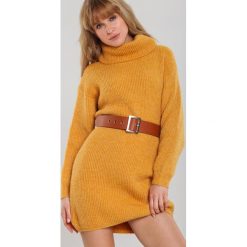 Musztardowa Sukienka Zentop. Żółte sukienki damskie Renee, na jesień, uniwersalny, w paski, z dzianiny, eleganckie, z golfem, z długim rękawem, długie. Za 159,99 zł.