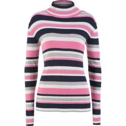 Sweter z golfem, w paski bonprix matowy różowy w paski. Różowe golfy damskie marki bonprix, w paski. Za 37,99 zł.